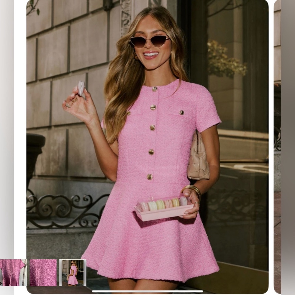 Endless Rose Pink Tweed Drop Waist Dress